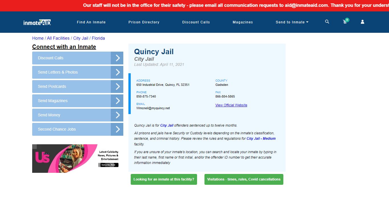 Quincy Jail | Inmate Locator